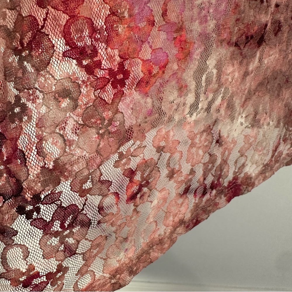 Romantic Pink and Red Sheer Floral Lace Women's Blouse - Picture 8 of 8